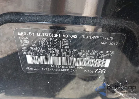 2017 Mitsubishi Mirage Es from USA, damaged, VIN ML32A3HJ2HH018987